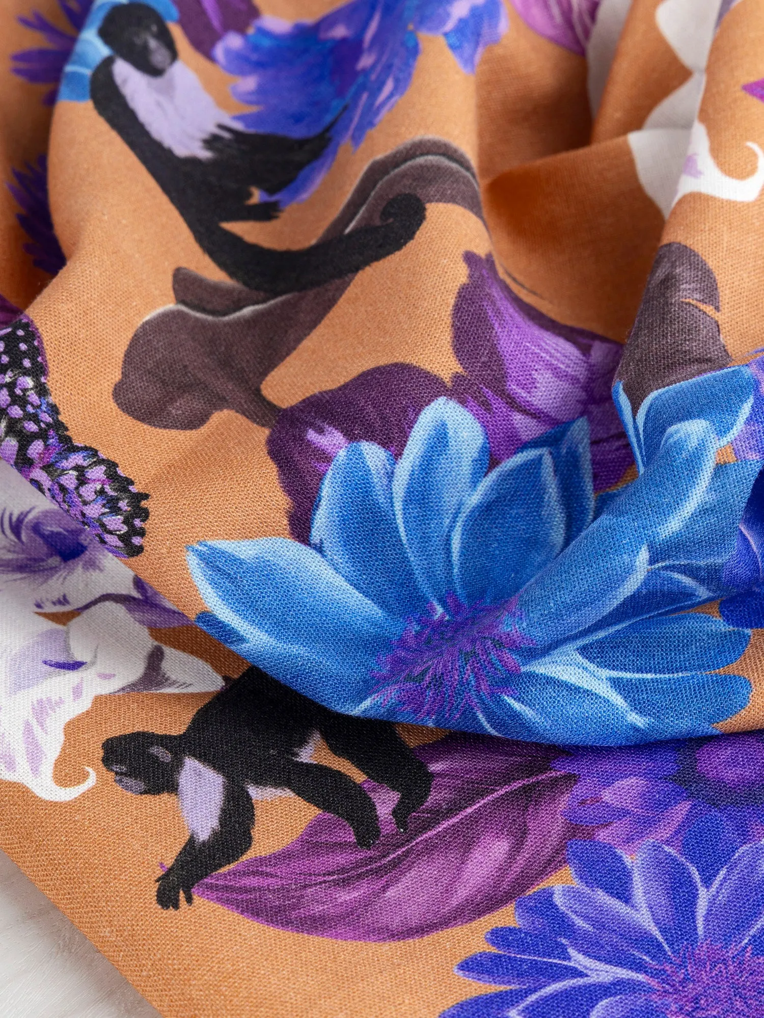 Italian Flora Fauna Print Linen Deadstock - Terracotta   Blue   Magenta