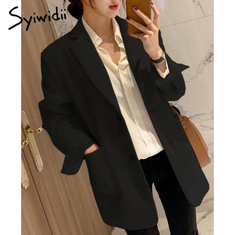 Joskaa Suit Blazer Women 2024 Fall Winter Beige Black Jacket Women Elegant Office Lady Coats Single Breasted Notched Outwear