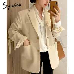 Joskaa Suit Blazer Women 2024 Fall Winter Beige Black Jacket Women Elegant Office Lady Coats Single Breasted Notched Outwear