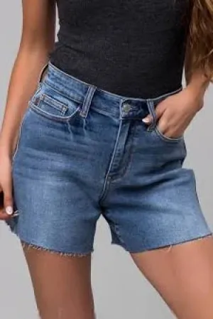 Judy Blue Mid Rise Raw Hem Shorts 15251