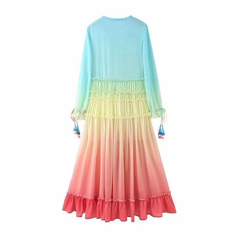 JuliaFashion - 2024 Summer Rainbow High Low Maxi Dress