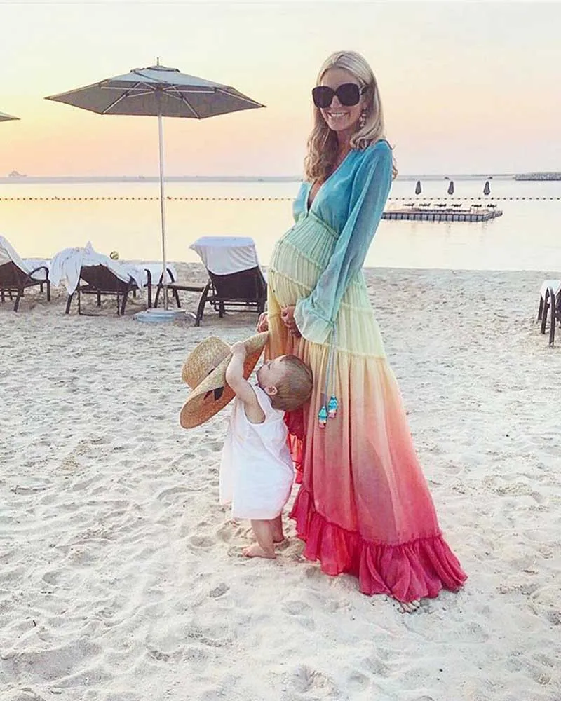 JuliaFashion - 2024 Summer Rainbow High Low Maxi Dress