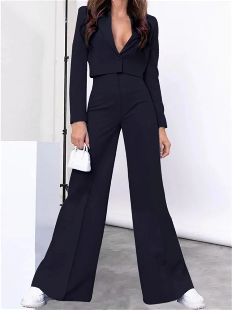 JuliaFashion - Elegant  Lapel Deep V-neck Blazers Pants Suits