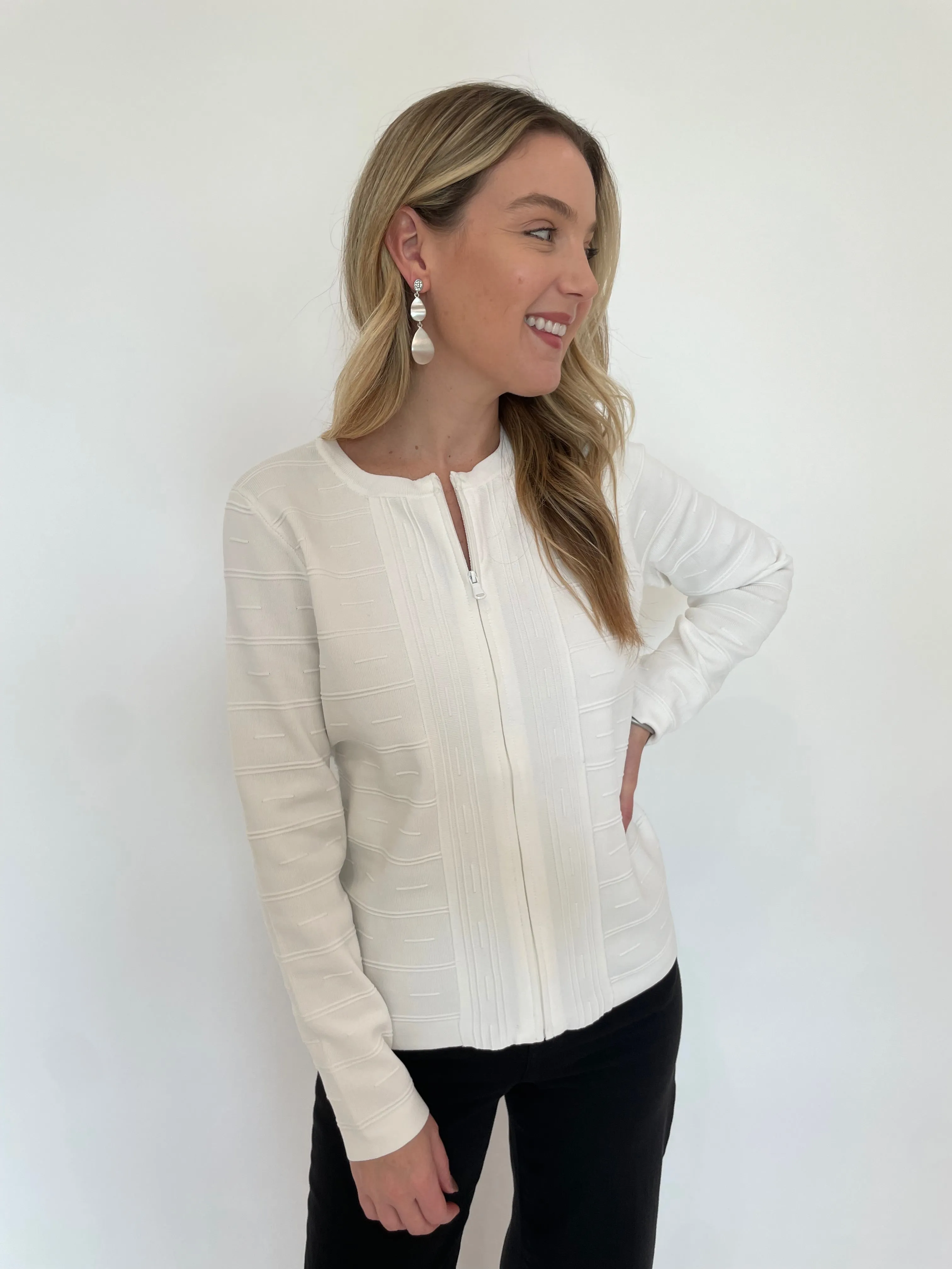 Juliet Zip-Front Knit Jacket - Ivory