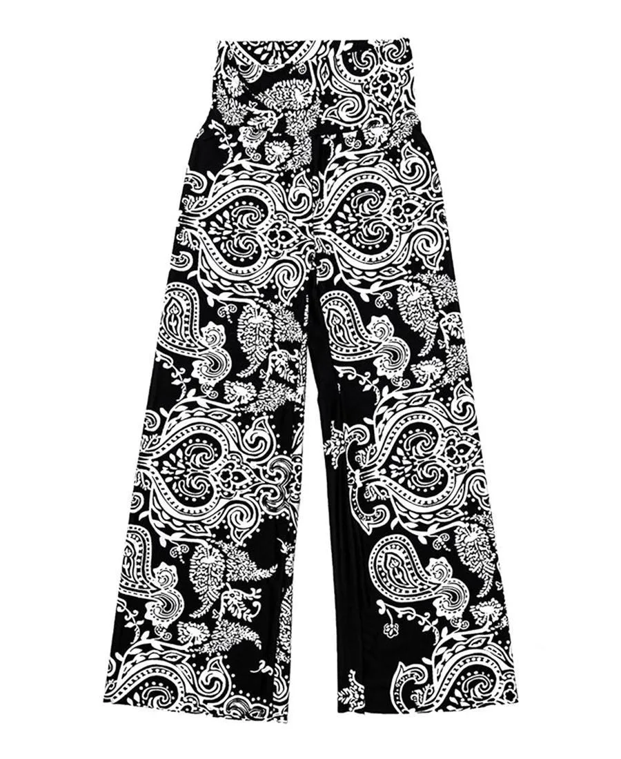 Kids - Black White Bandanna Print Foldover Palazzo Pants