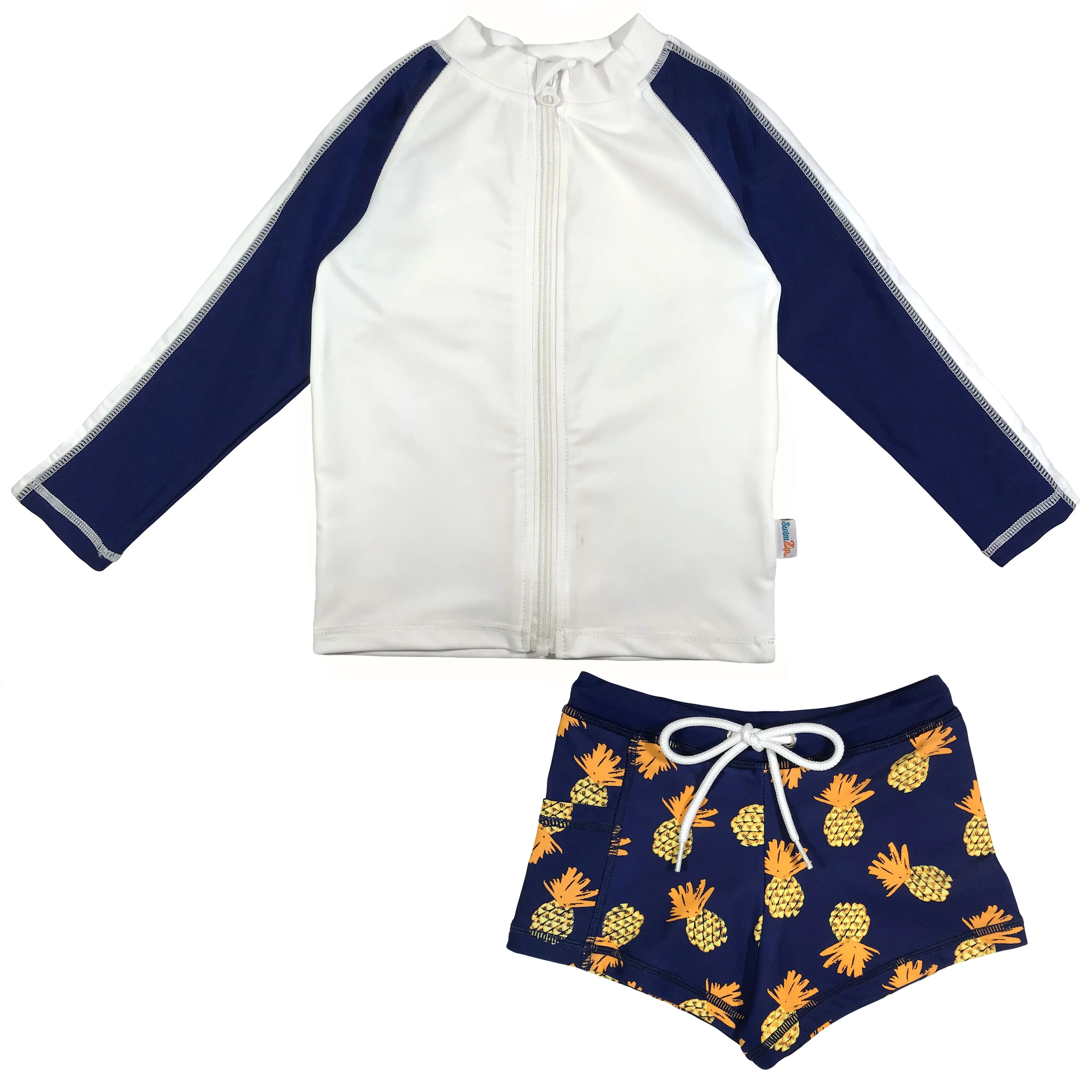 Kids Euro Shorties   Long Sleeve Rash Guard Set | "Pineapple Dreams"