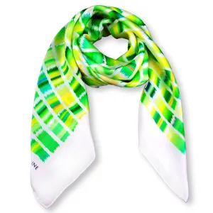 LARGE SILK SATIN SCARF - ETHNIC - Green & Yellow - 47x47"