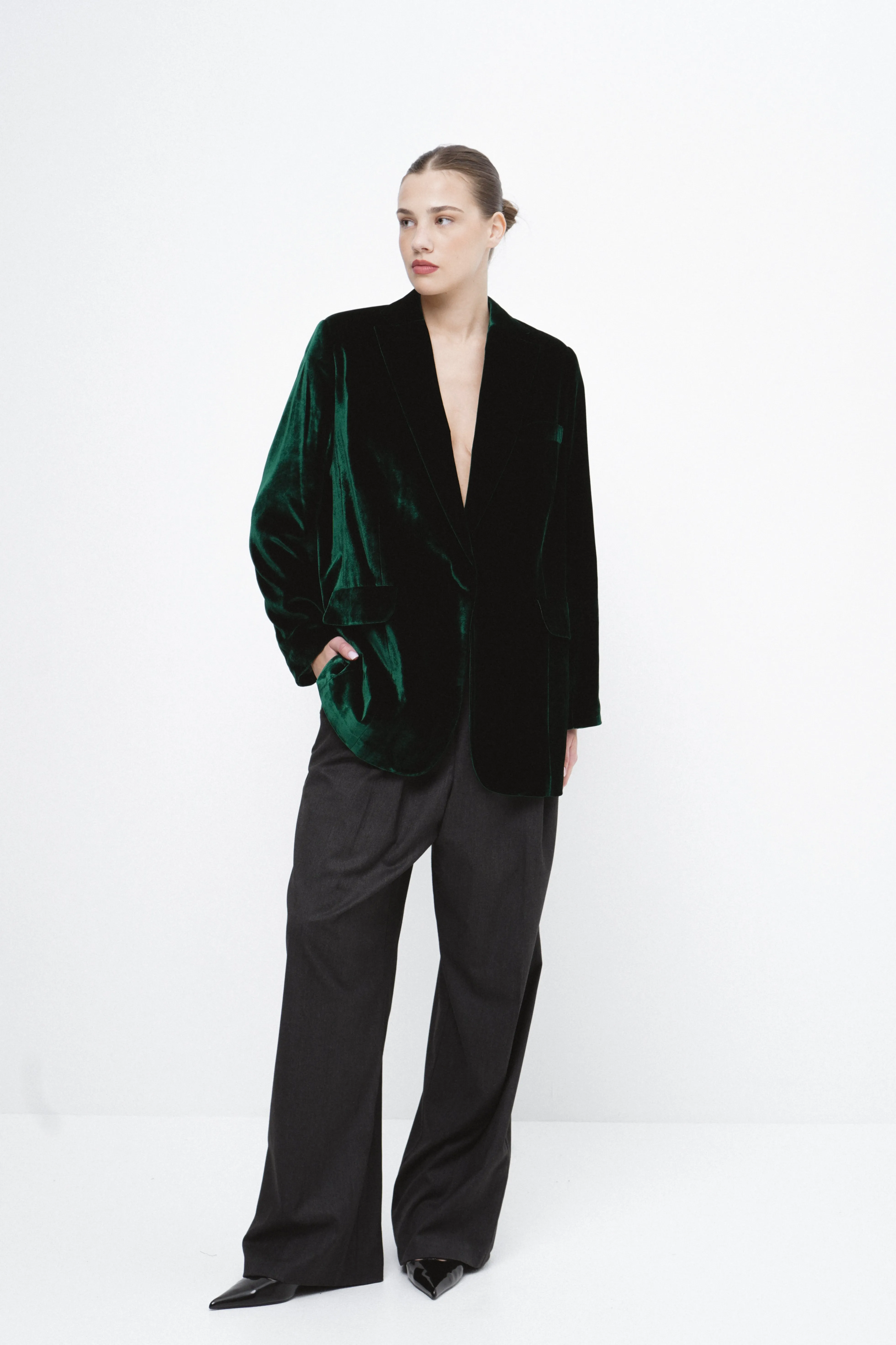 MADAGASCAR feather-trimmed silk-blend velvet blazer