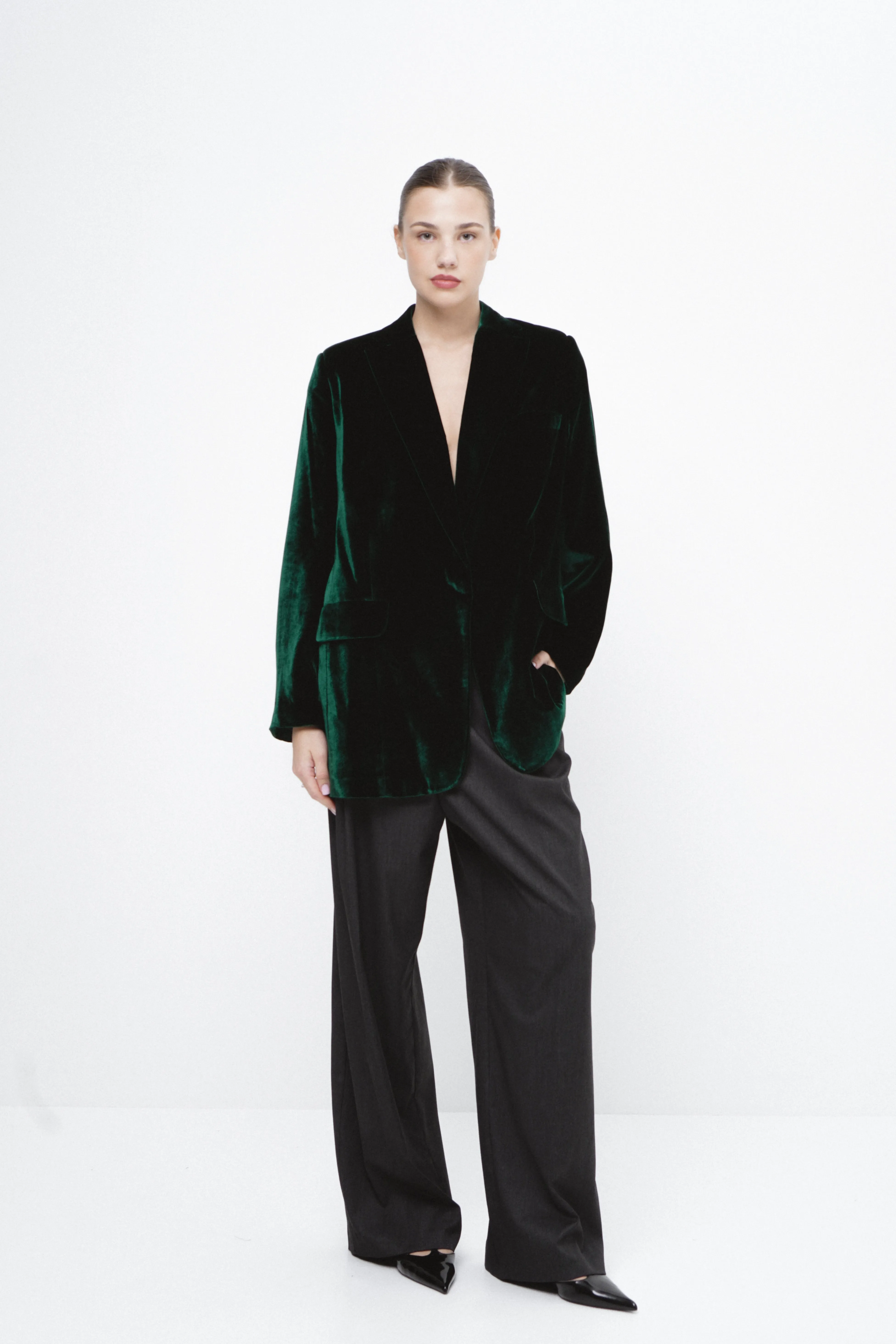 MADAGASCAR feather-trimmed silk-blend velvet blazer