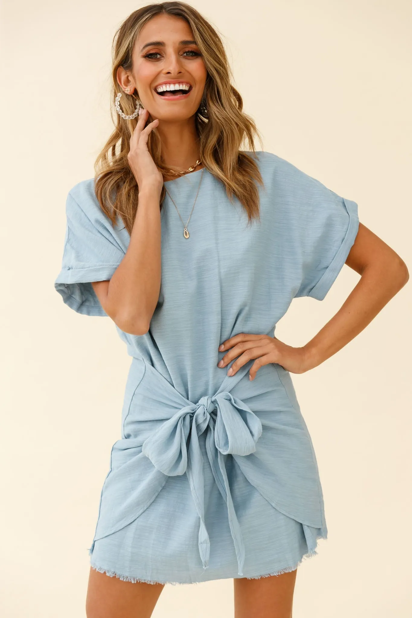 Marci Loose Fit Tie Feature Shirt Dress Blue