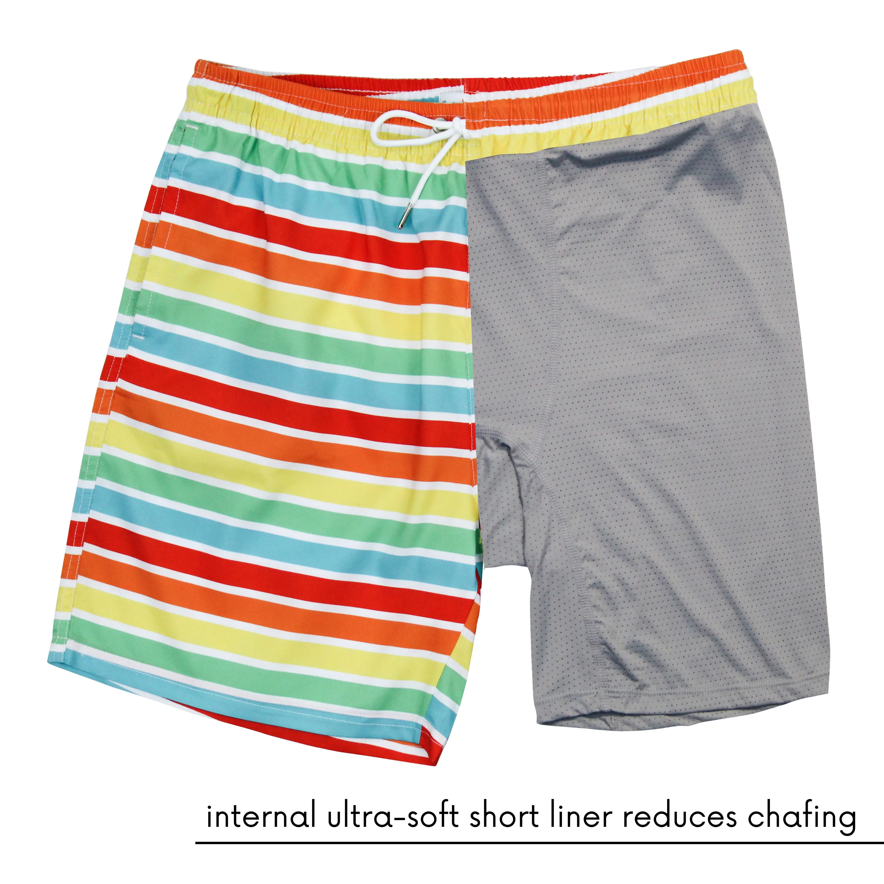 Men's 8" Swim Trunks Boxer Brief Liner | "Rainbow"