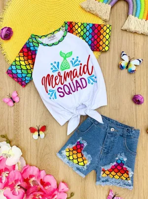 Mermaid Squad Patched Denim Short Set