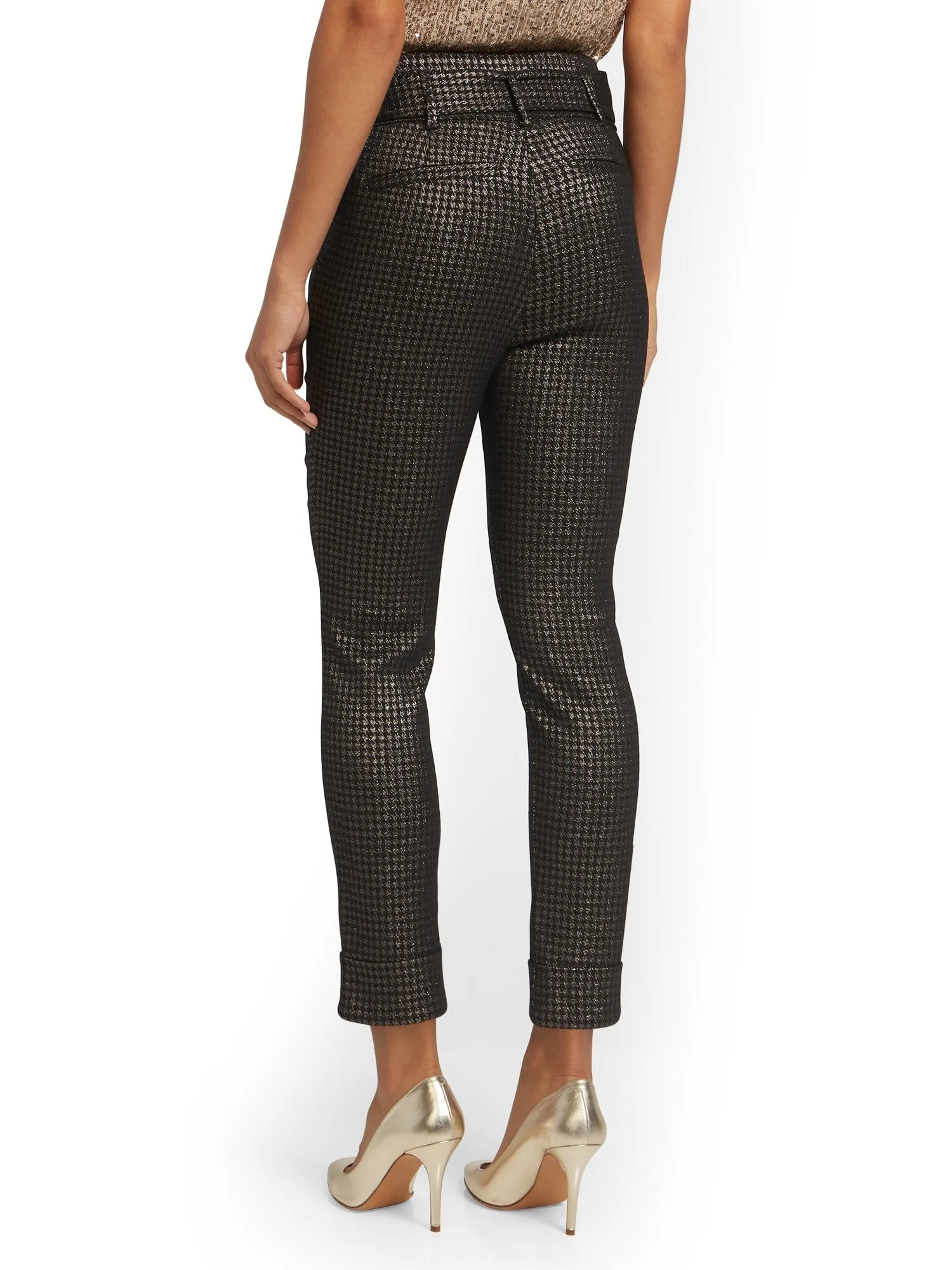 Metallic Houndstooth Pull-On Ankle Pant