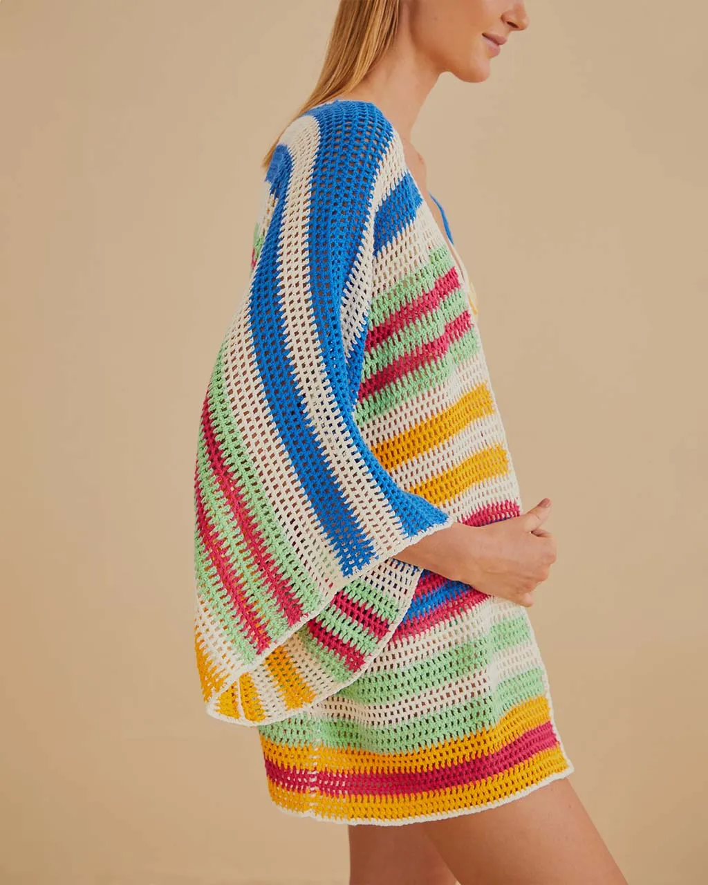 Mixed Stripes Crochet Kimono