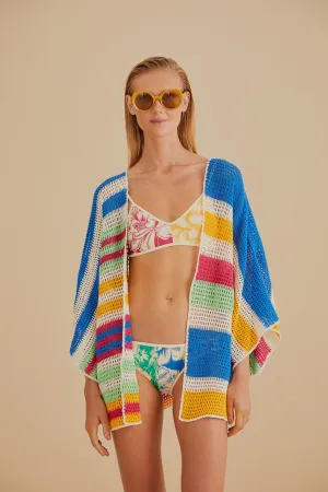 Mixed Stripes Crochet Kimono