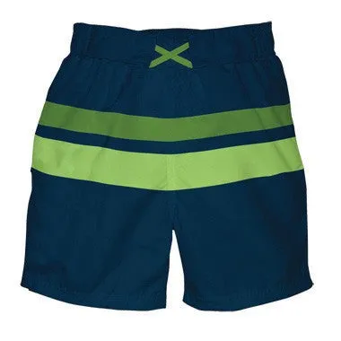 Mod Block Trunks w/Built-in Reusable Absorbent Swim Diaper-Navy & Green Block