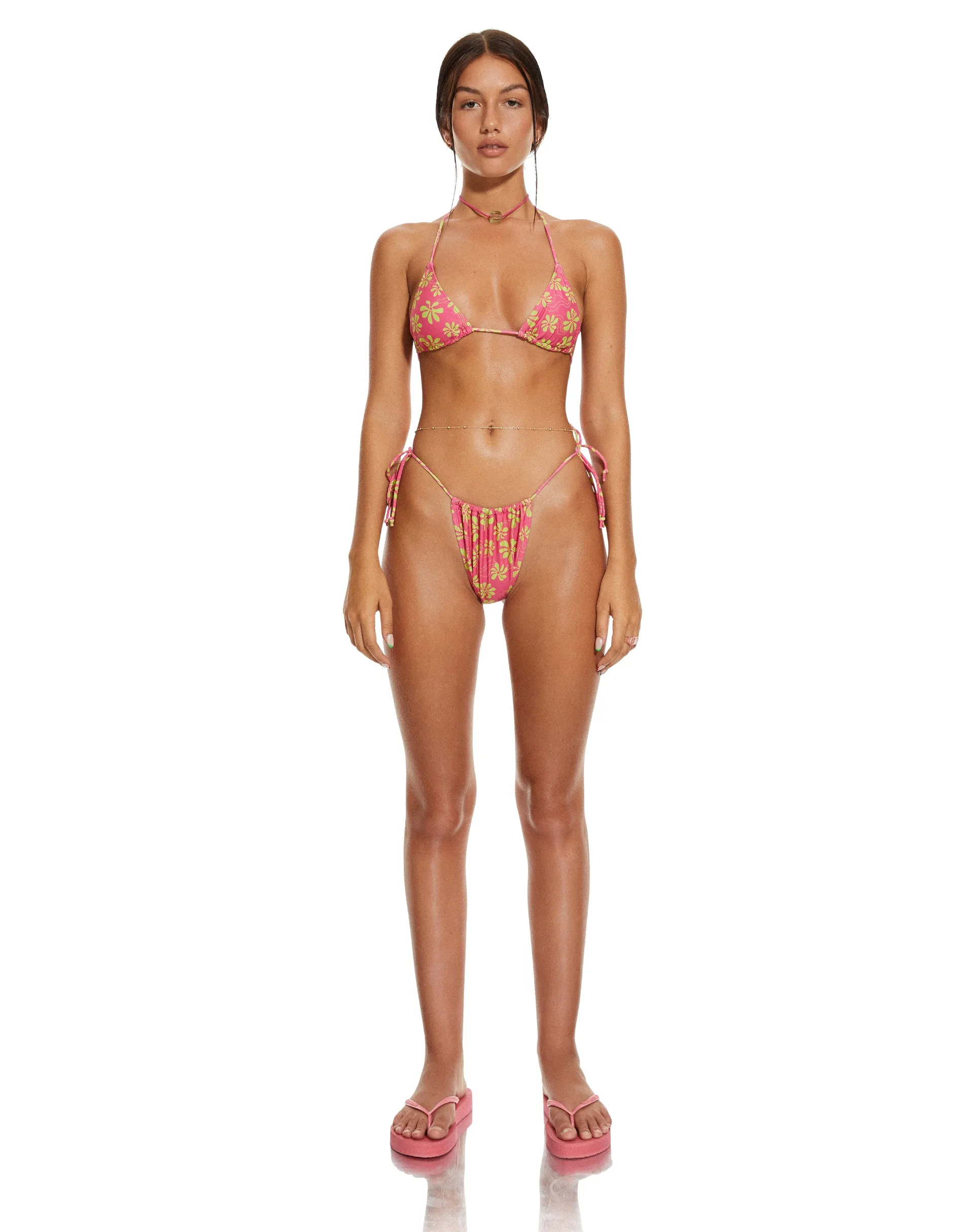 MOTEL X BARBARA Leyna Bikini Bottom in 90s Beachy Floral Hot Pink