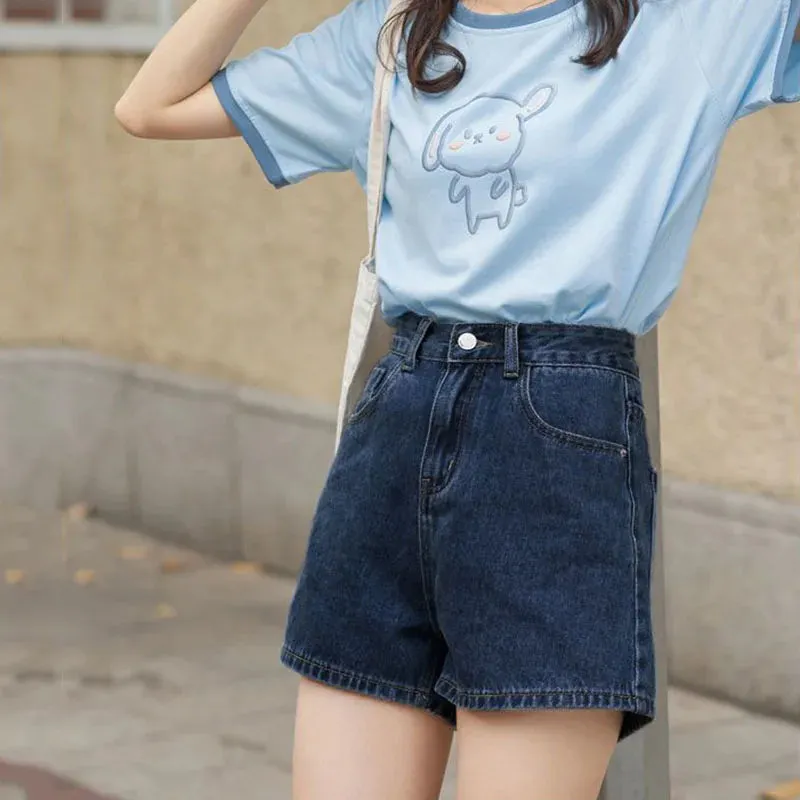 New Casual Korean Style Classic High Waist Jeans Streetwear Shorts