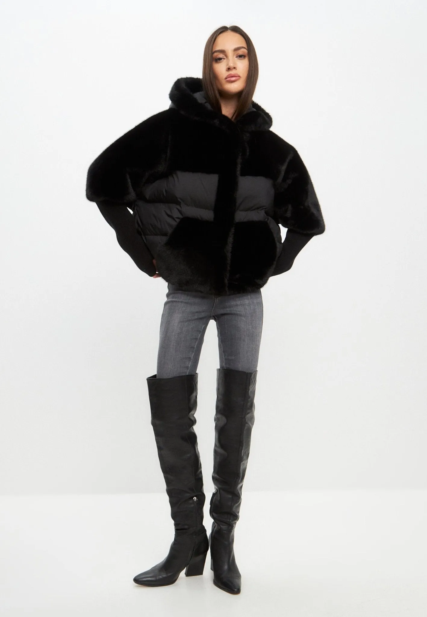 Oversized Faux Fur Jacket  - Black