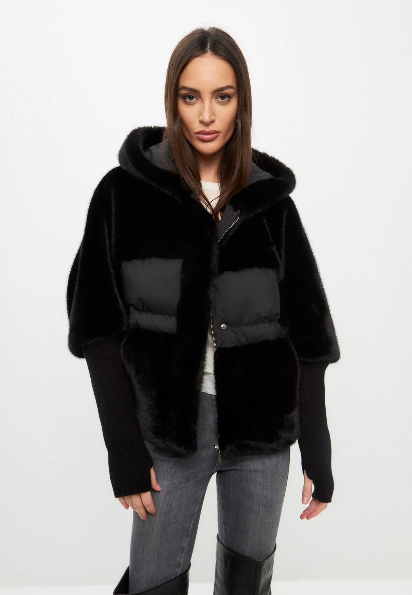 Oversized Faux Fur Jacket  - Black