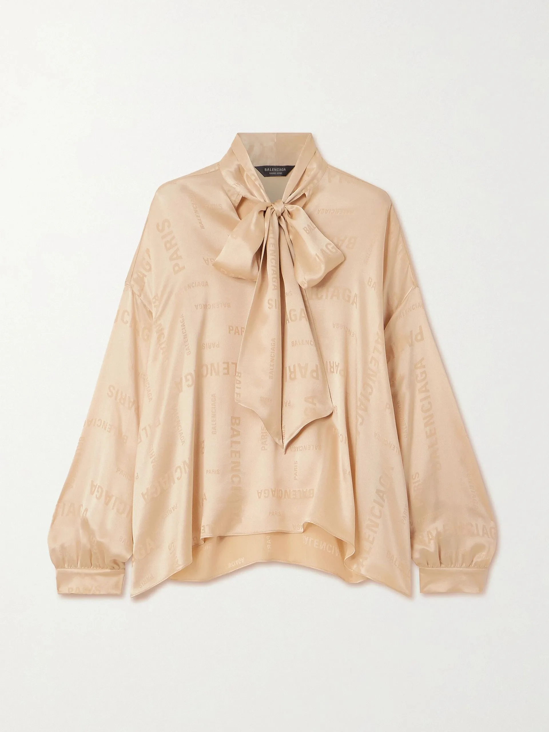 Oversized pussy-bow silk-satin jacquard blouse