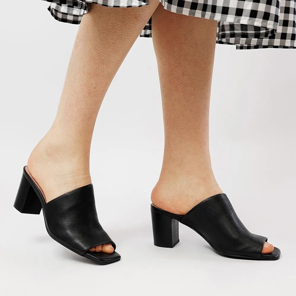 Padden Black Leather Heels