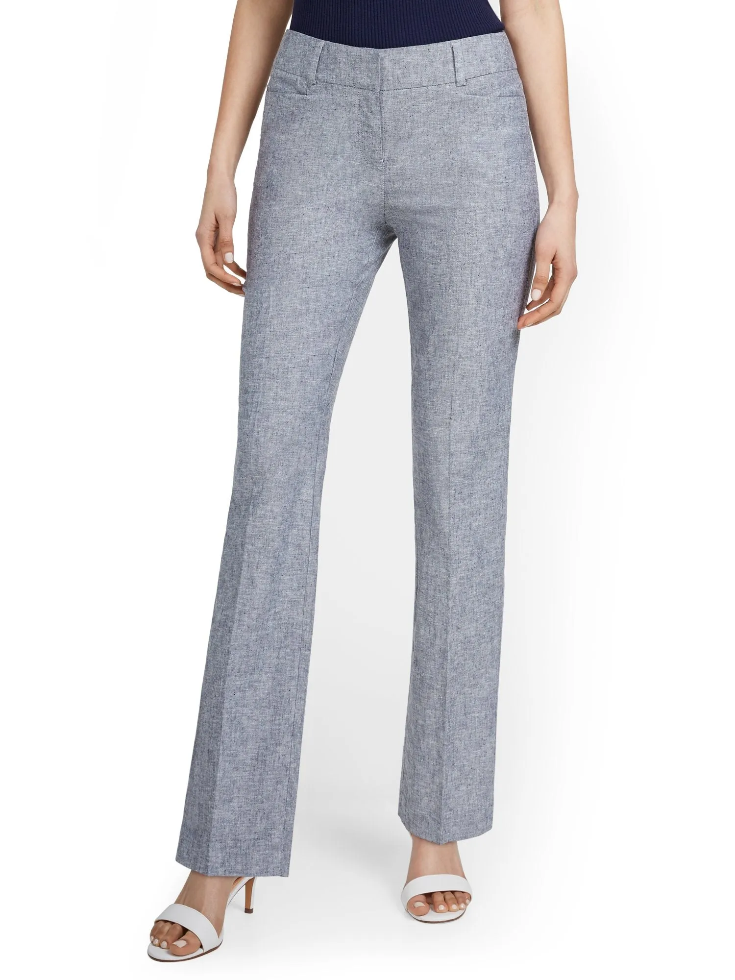 Petite Linen-Blend Mid-Rise Straight-Leg Pant