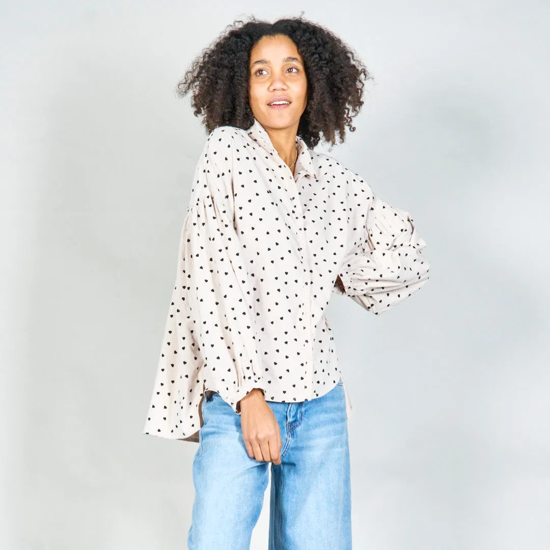 Polka heart print button-up shirt wholesale