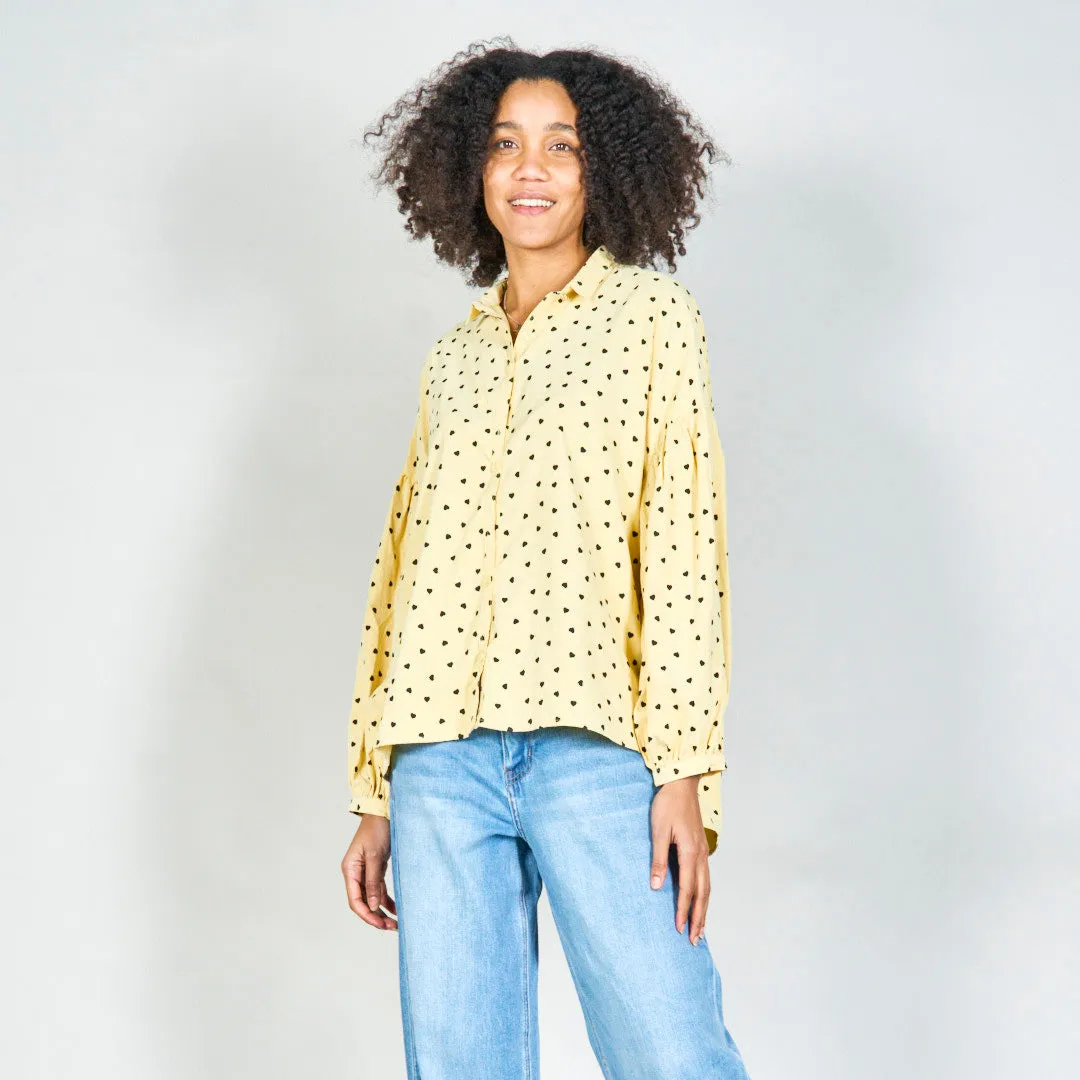 Polka heart print button-up shirt wholesale