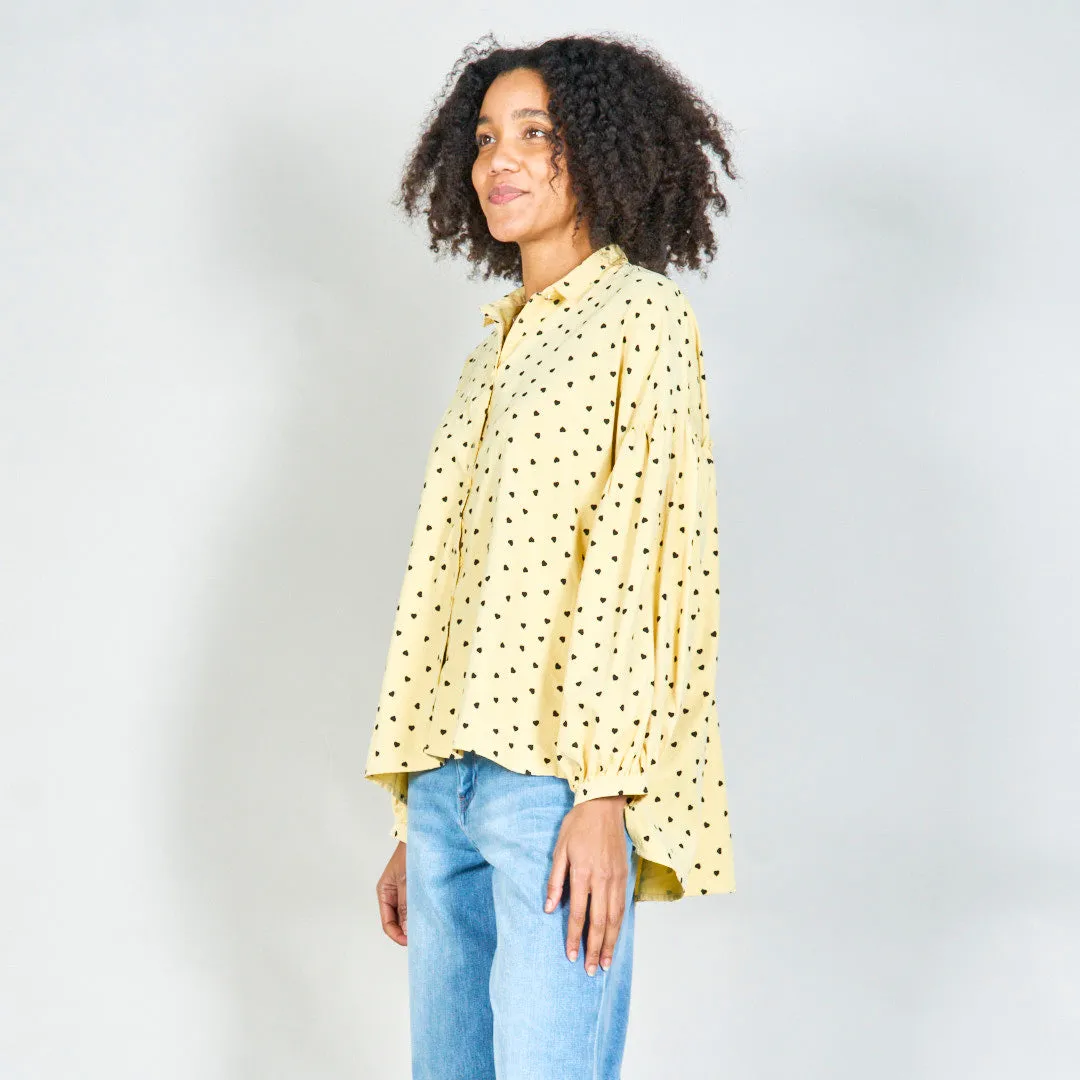 Polka heart print button-up shirt wholesale