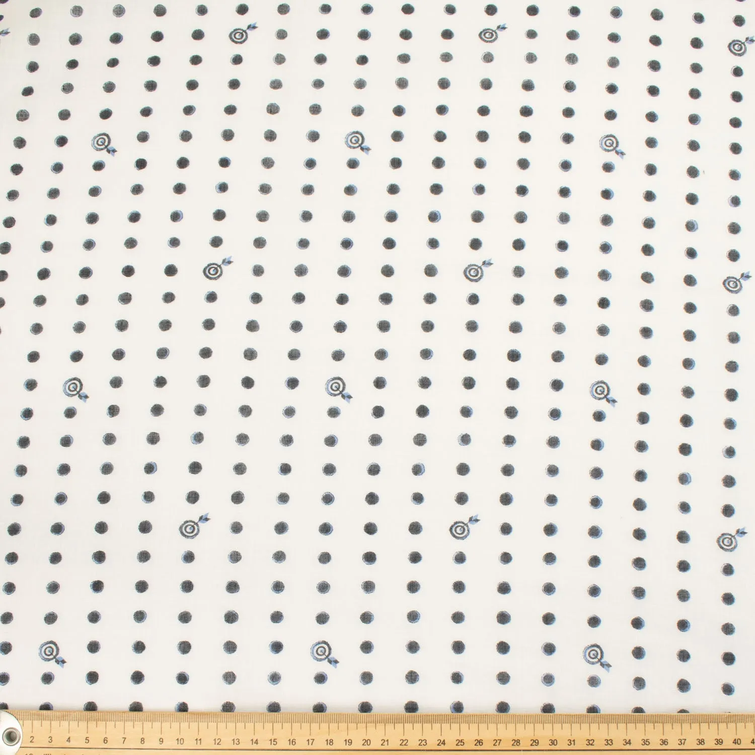 Printed Cotton Voile Design-9 Black & Blue Dots on White