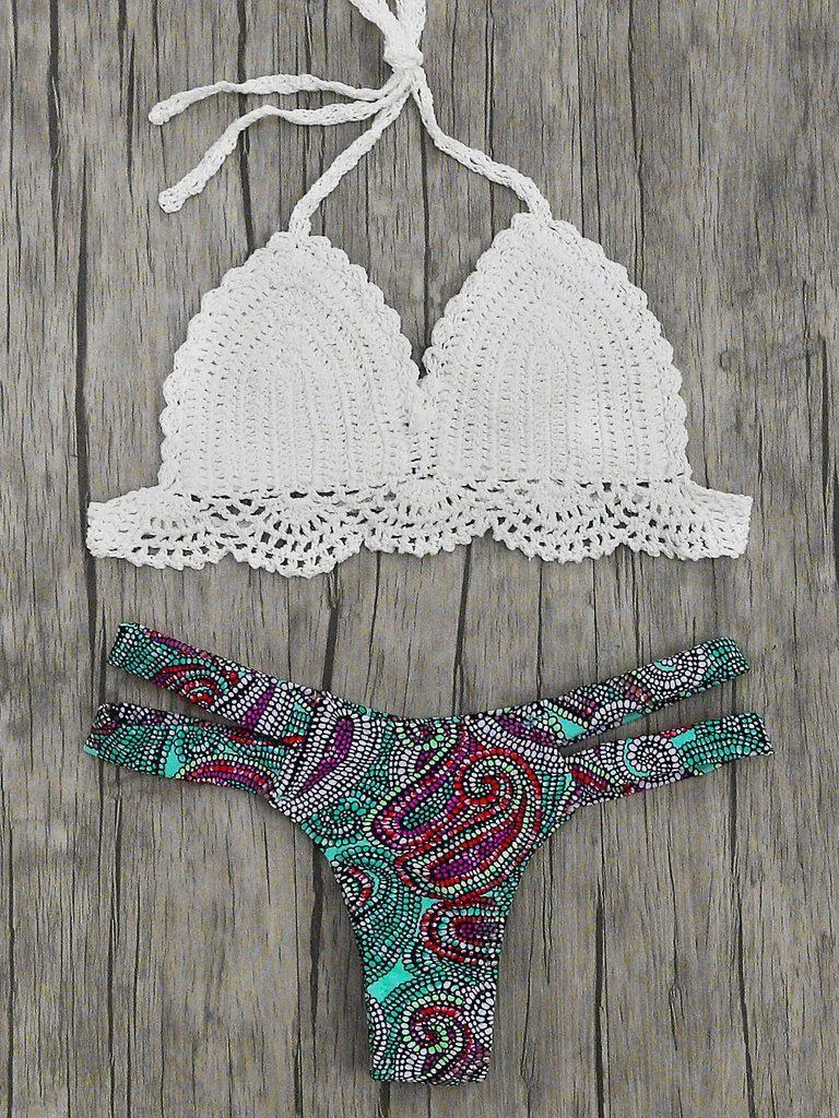 Printed Mix & Match Crochet Bikini Set