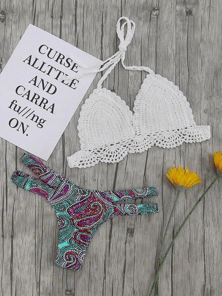 Printed Mix & Match Crochet Bikini Set