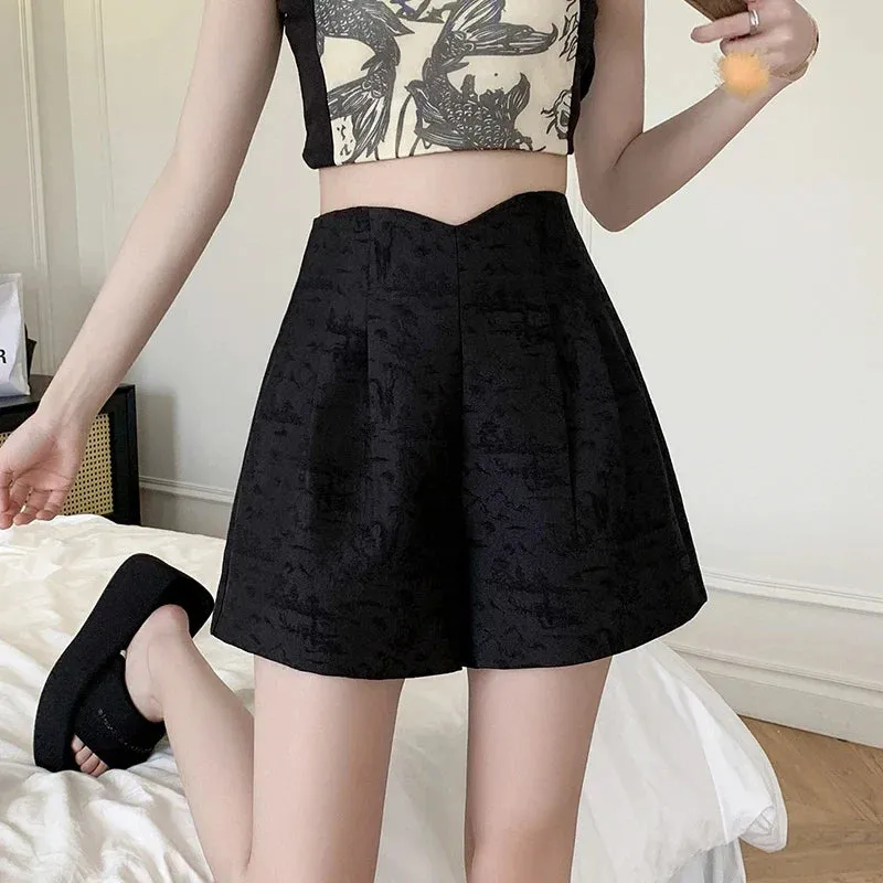 Retro Draped Wide-leg Casual A-line Shorts