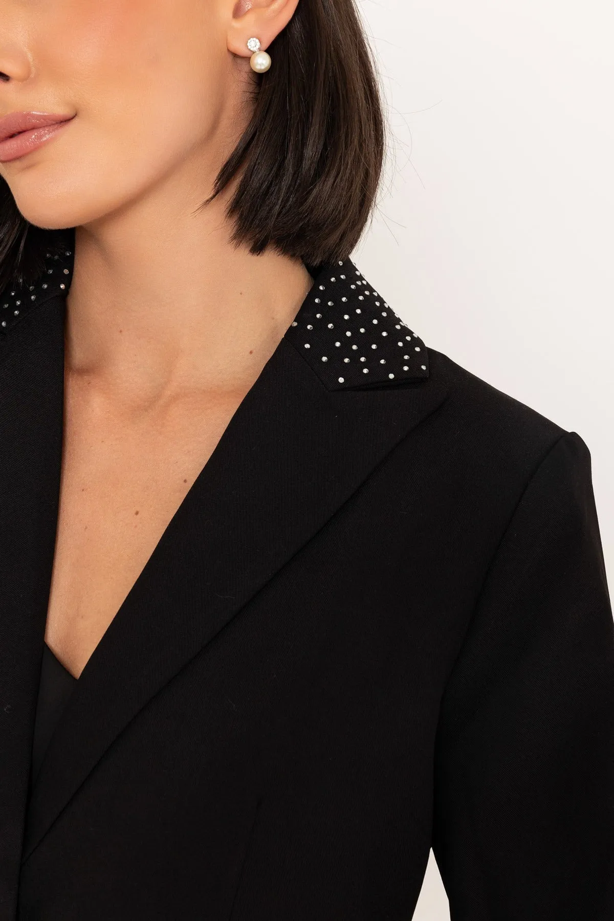 Rhinestone Lapel Blazer in Black