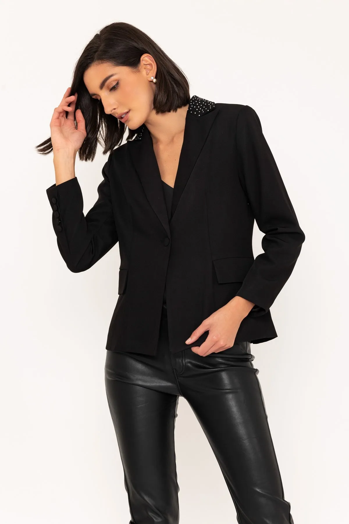 Rhinestone Lapel Blazer in Black