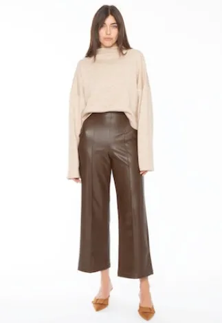 Ripley Rader Vegan Leather Straight Leg Cropped Pant Chocolate