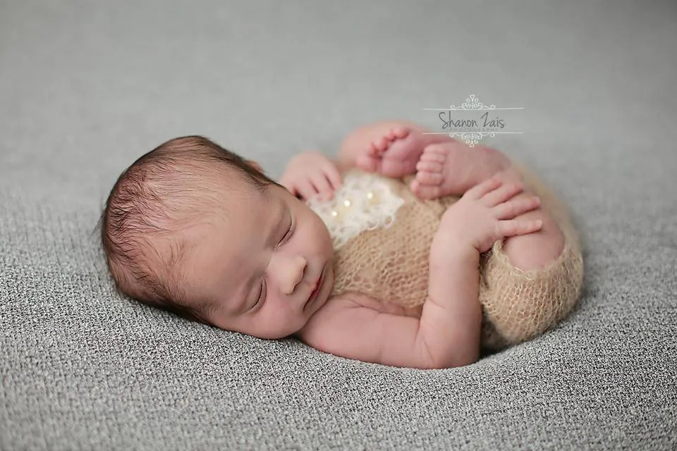 SET Beige Mohair Overalls Pants and Lace Pearl Headband