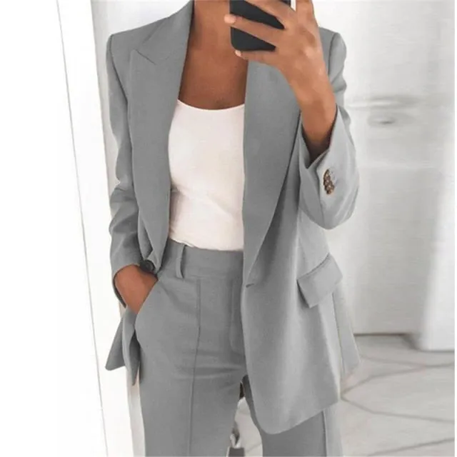 Single Button Blazer Jacket Women Long Sleeve Solid Color Jacket Autumn Elegant Tops Office Lady Slim Blazer Suit Outerwear