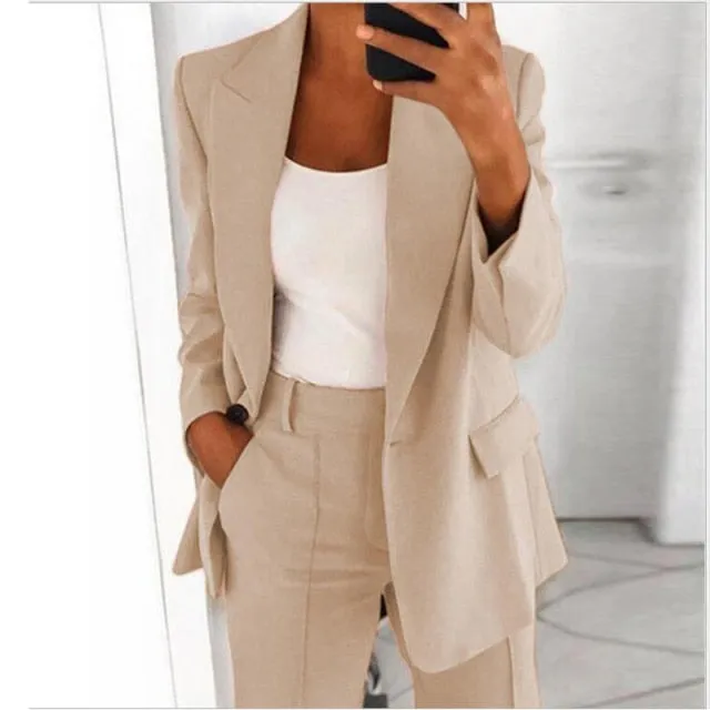 Single Button Blazer Jacket Women Long Sleeve Solid Color Jacket Autumn Elegant Tops Office Lady Slim Blazer Suit Outerwear