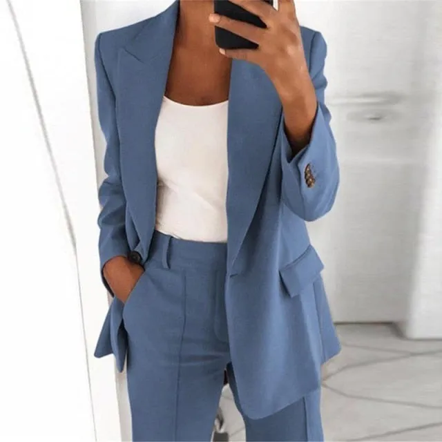 Single Button Blazer Jacket Women Long Sleeve Solid Color Jacket Autumn Elegant Tops Office Lady Slim Blazer Suit Outerwear