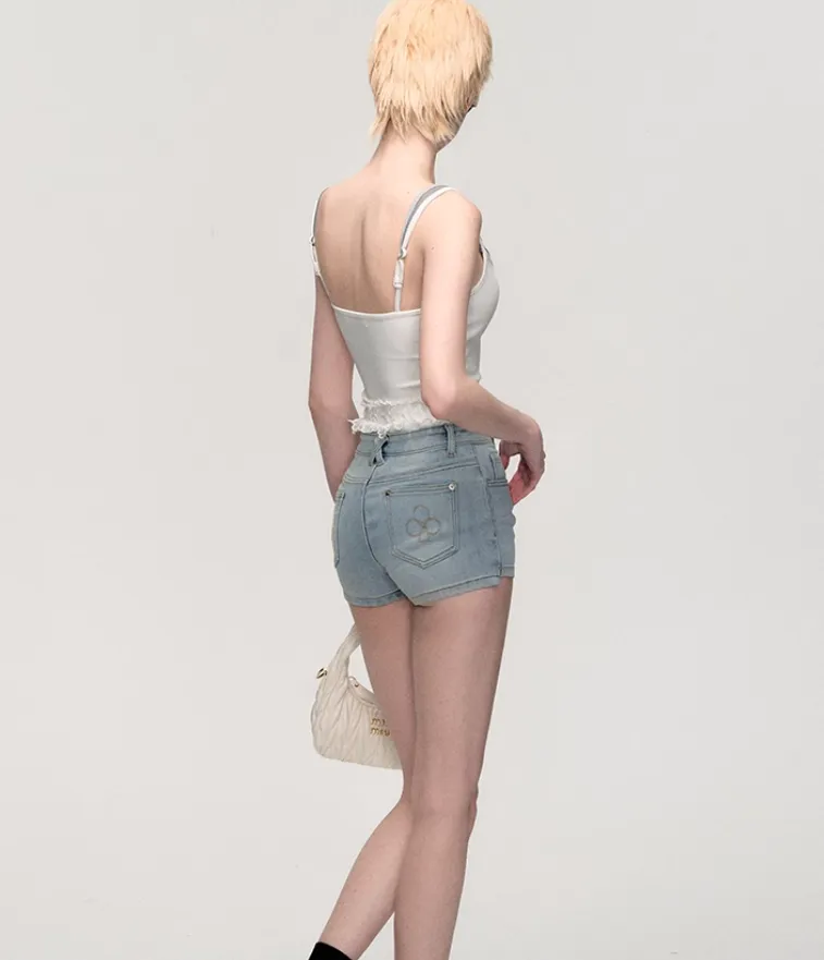 Slim High Waist Denim Shorts