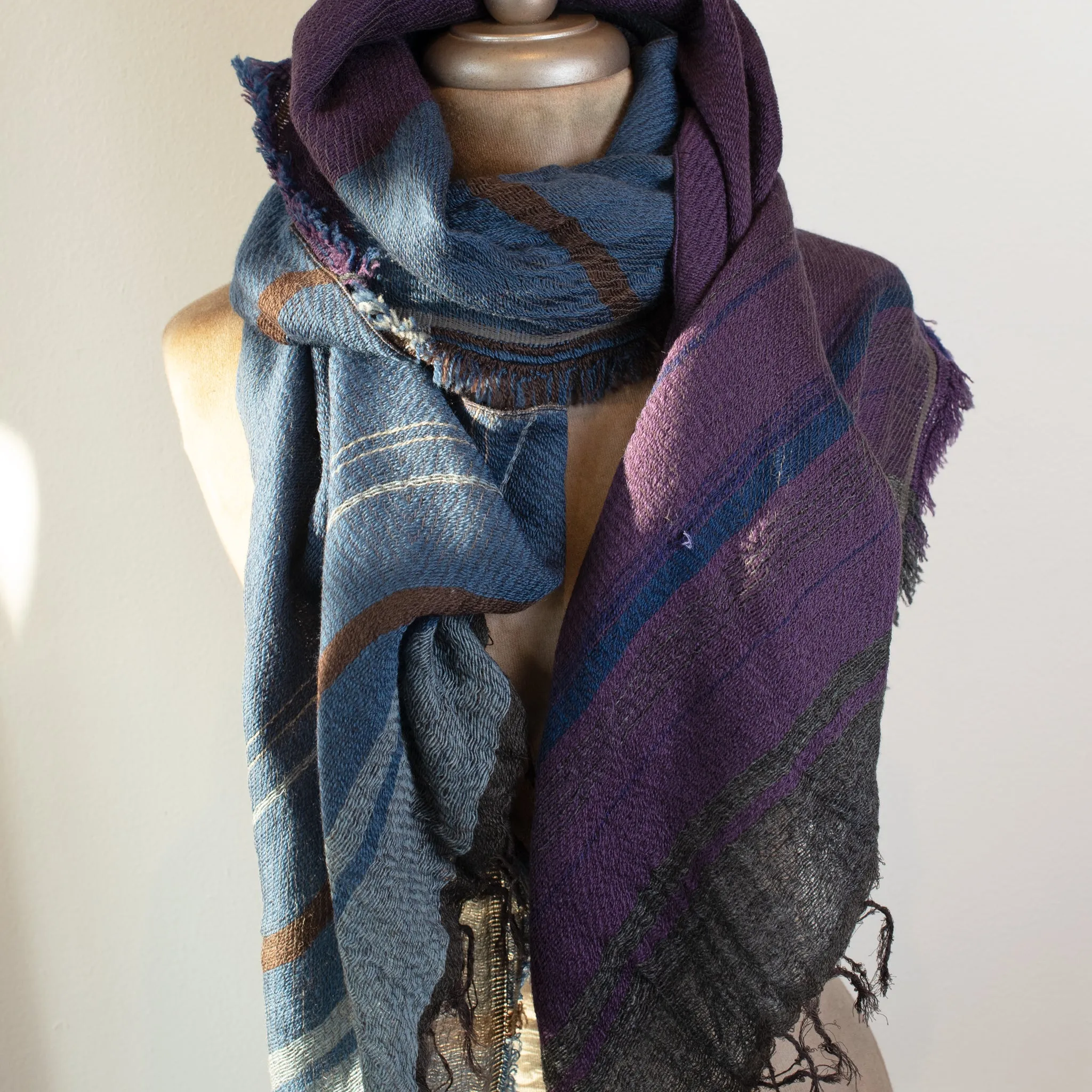 Tamaki Niime Roots Scarf/Shawl (plums blues)