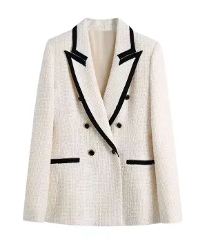 Tweed Long Lapel Knitted Blazer with Contrast Edges