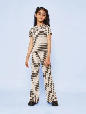 Tween Girls Raglan Stripe Rib Baby Tee And Flare Fit Pant 2 Piece Set