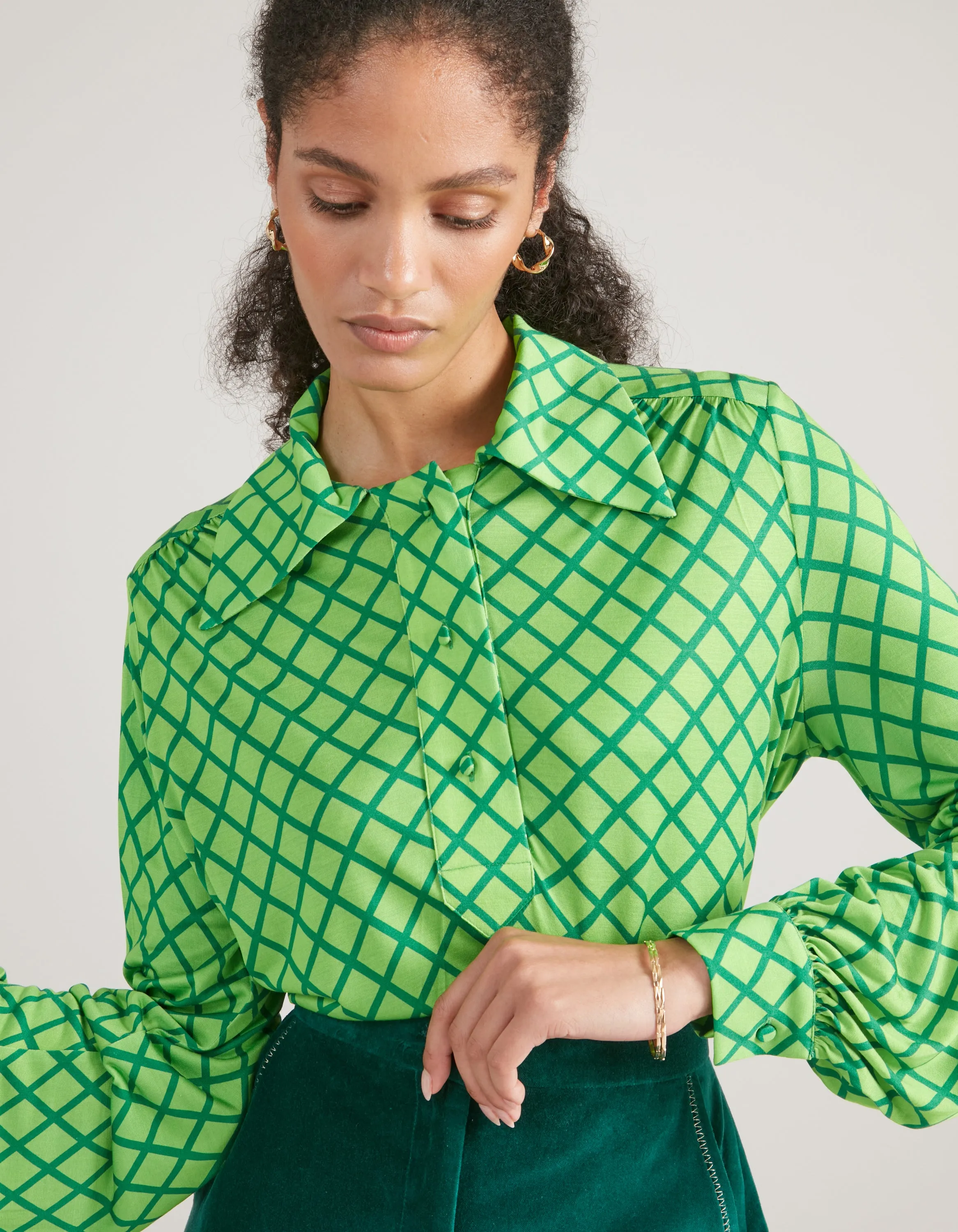 Winnie Green Mesh Silk Jersey Shirt