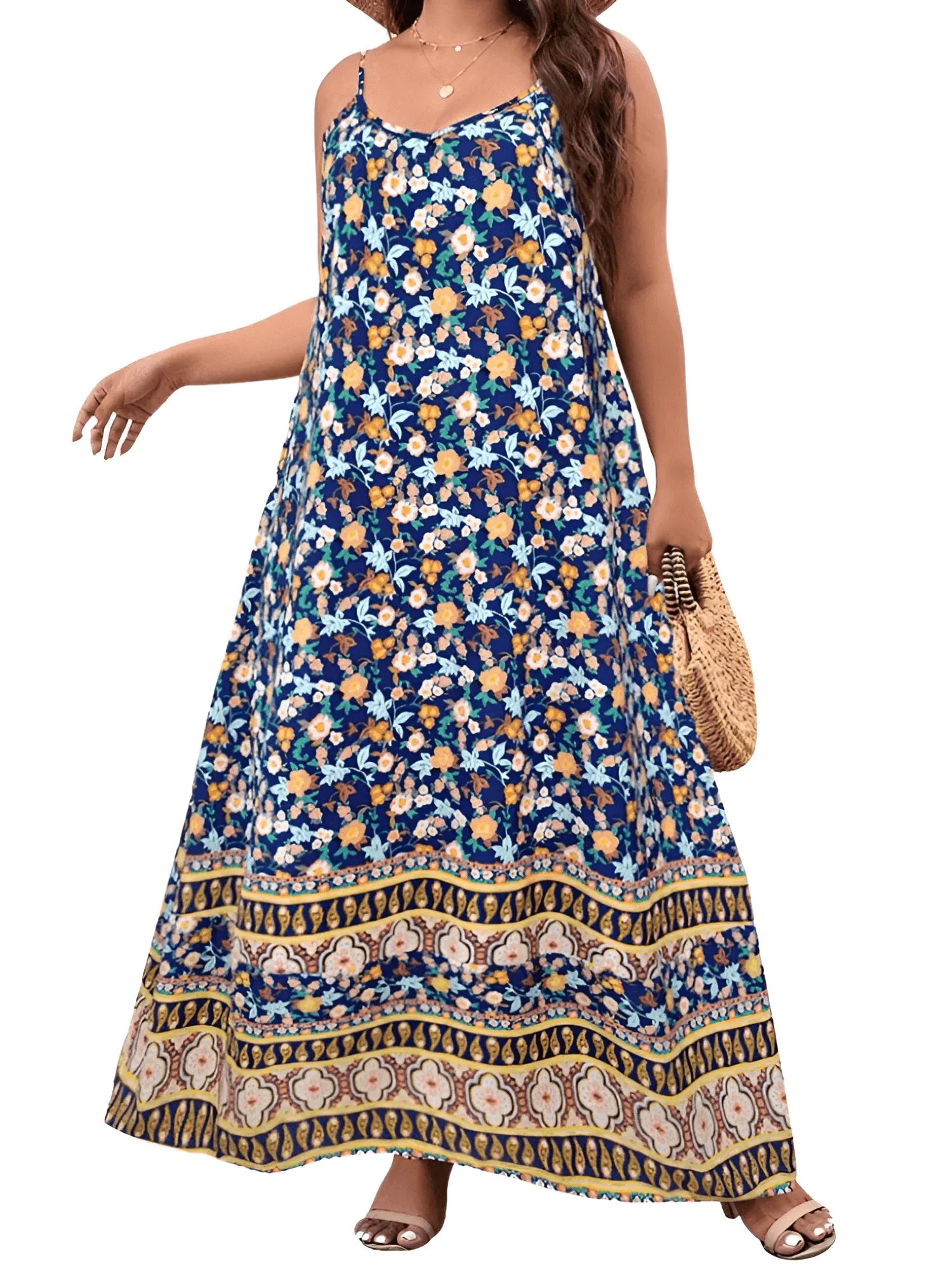 Women's Plus Size Floral Maxi Cami Dress