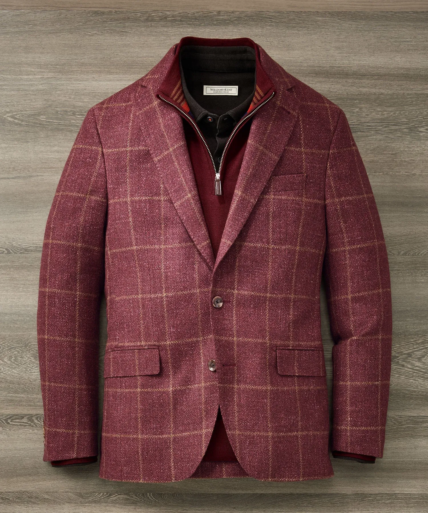 Wool-Silk-Linen Windowpane Check Sport Coat