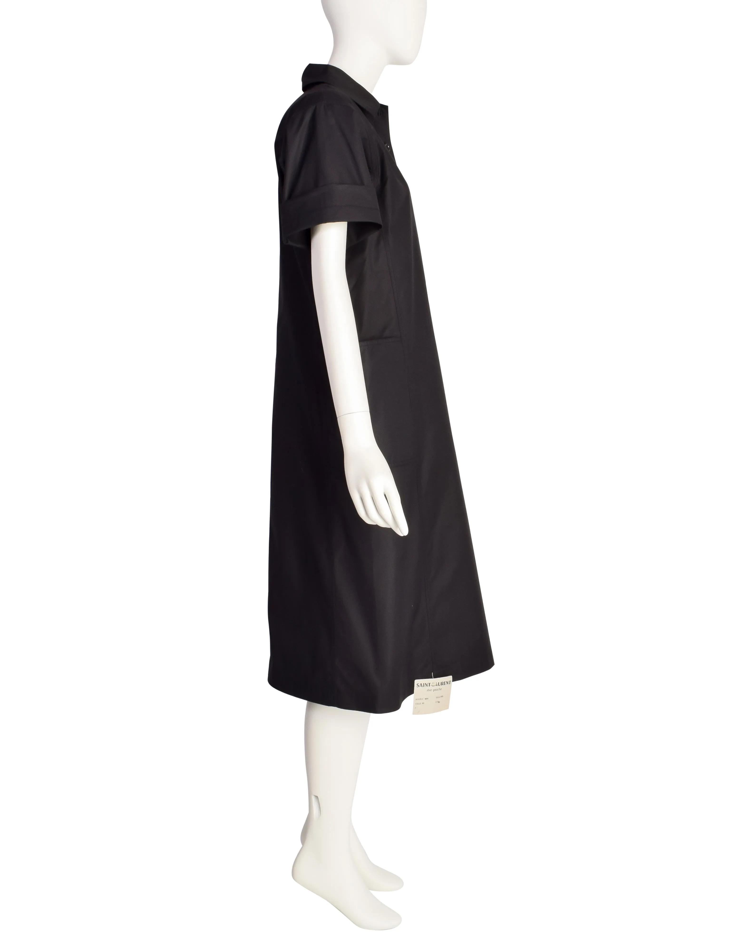 Yves Saint Laurent Vintage 1970s Black Cotton Collared Smock Dress