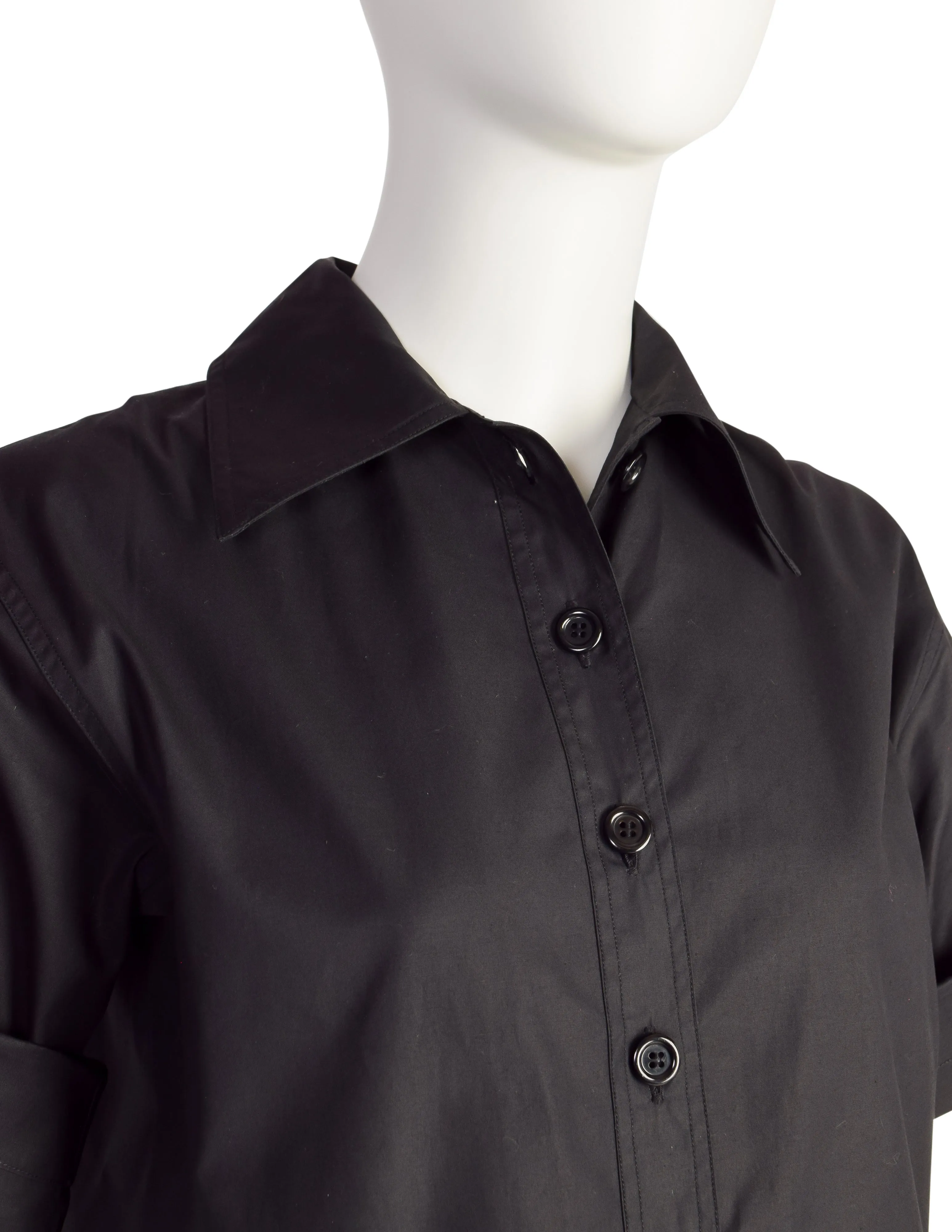 Yves Saint Laurent Vintage 1970s Black Cotton Collared Smock Dress